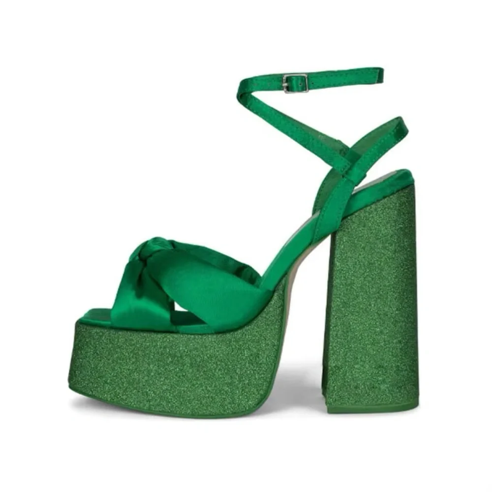 Jeffrey Campbell Green Satin & Glitter Platform Heels Never Worn - Picture 1 of 11